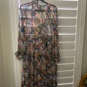Anthropologie long sheer dress. Multi color with slip. XLP size. Used twice.